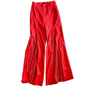 Hommage Palazzo Pants Open Front and Lace Details - Small